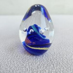 Dynasty Gallery Heirloom Collectibles Blown Glass Paperweight Blue Ocean Wave